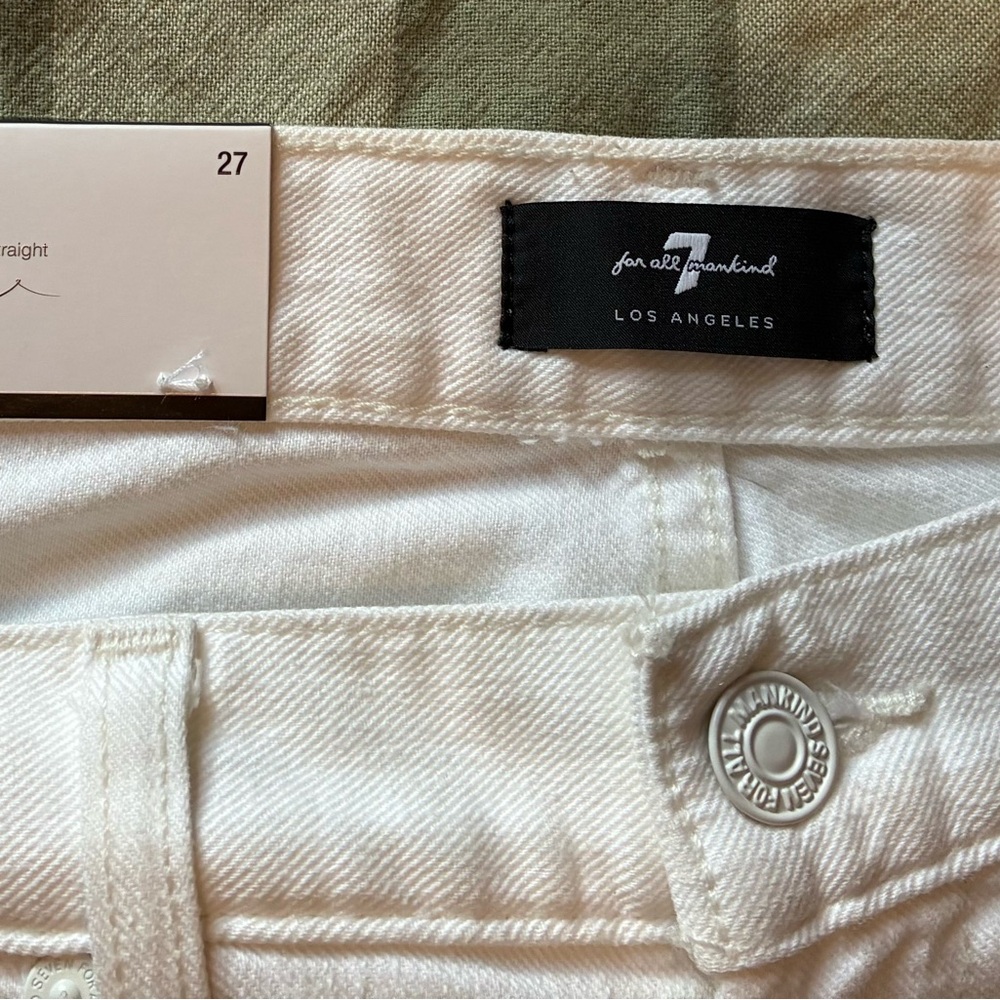 NWT 7 For All Mankind Low Straight Distressed White Jeans Blue Patch Pocket 27 - Picture 7 of 12